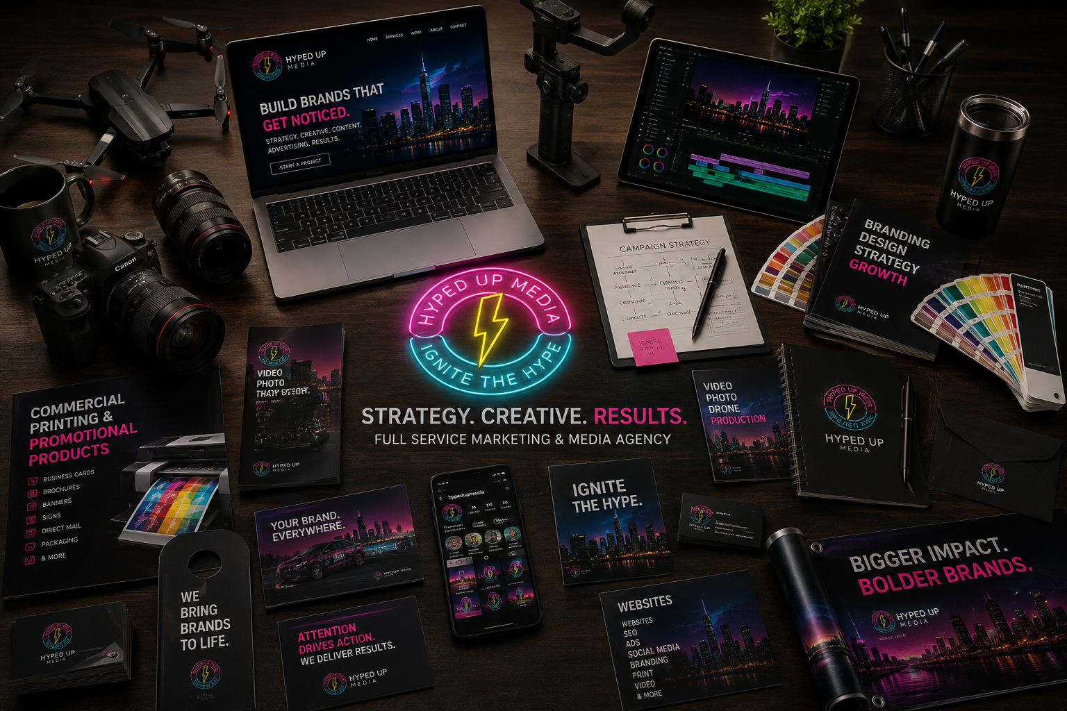 Hyped Up Media marketing, media, video, printing and direct mail services